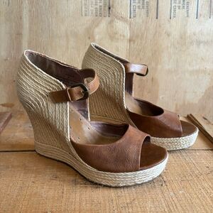 Matisse Platform Jute Wedge Brown Sandals Espadrille Natural Braided Sz 9